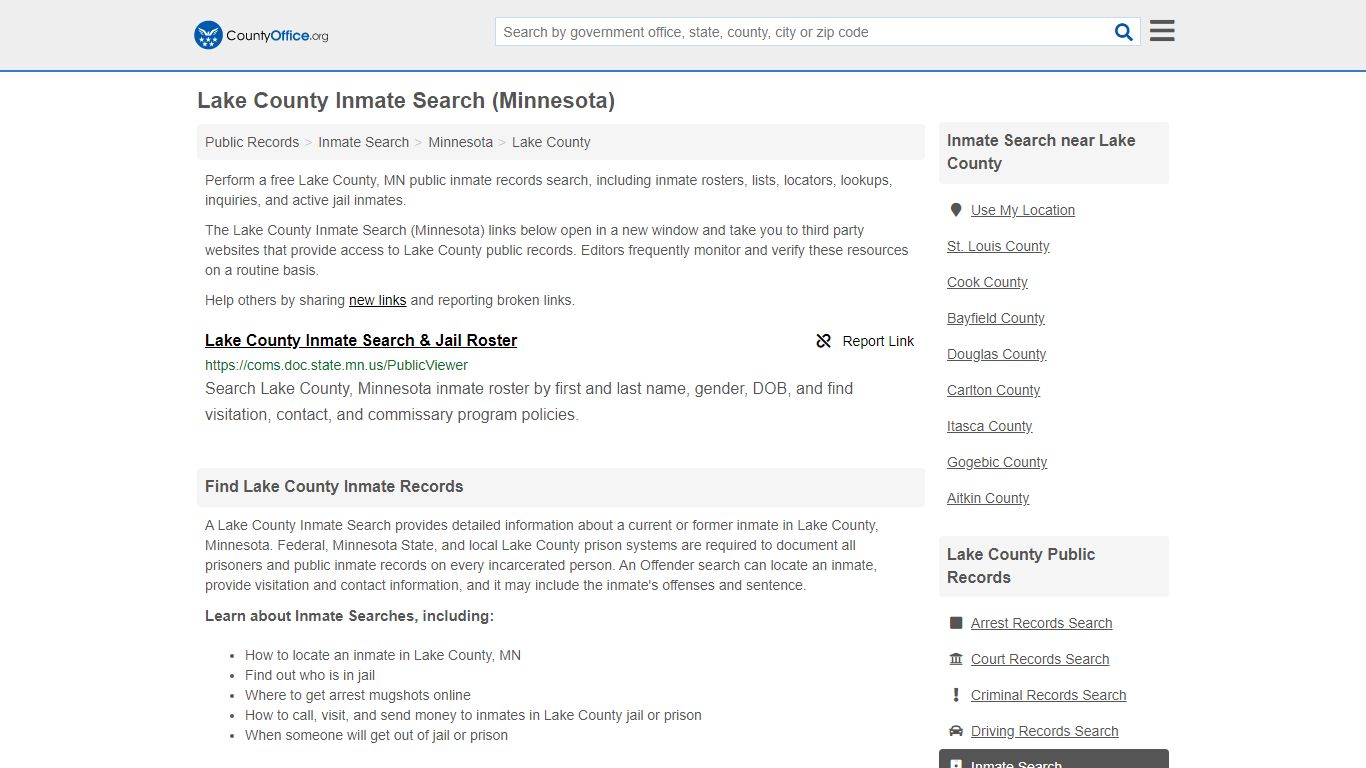 Inmate Search - Lake County, MN (Inmate Rosters & Locators)